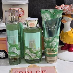 Bath Body Works Cucumber Melon Body Cream, Fragrance Mist & Body Wash Set NEW
